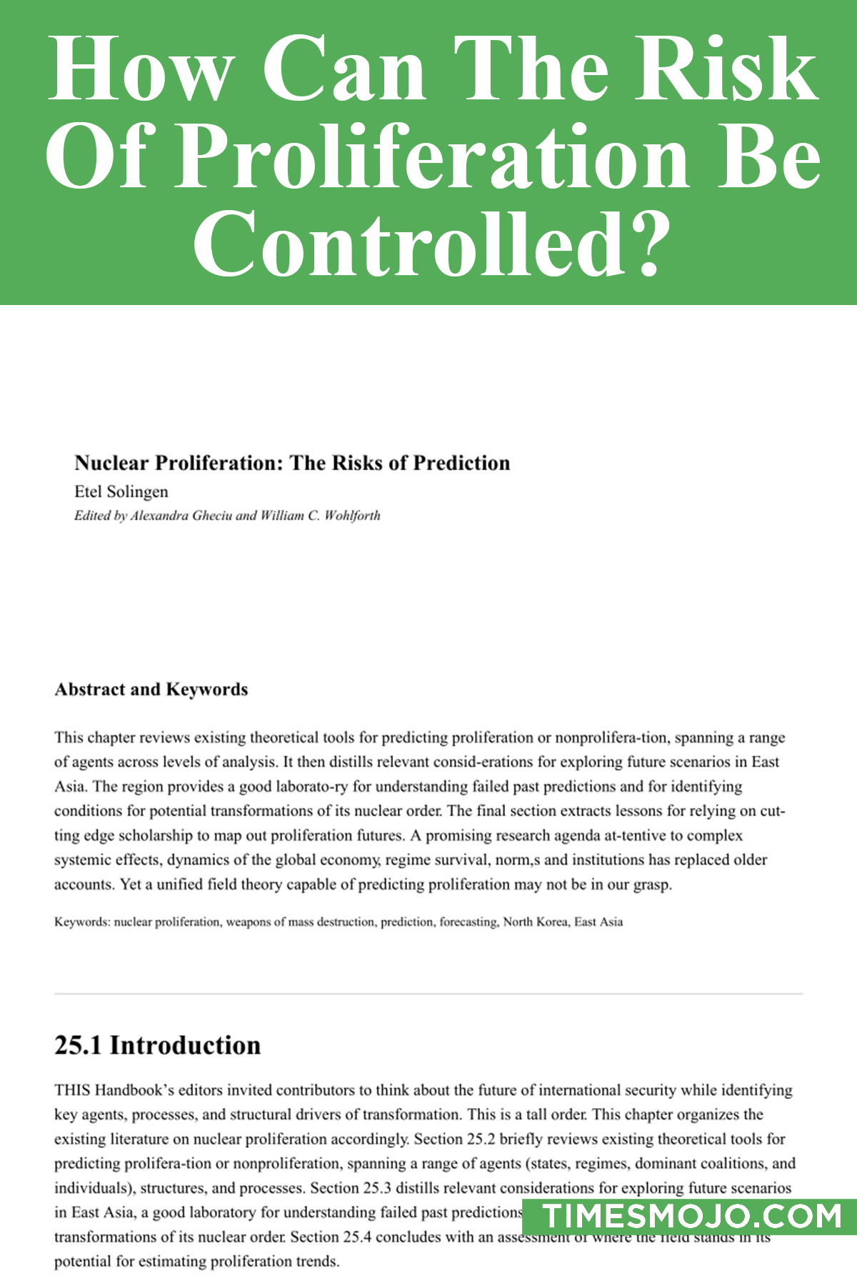 How Can The Risk Of Proliferation Be Controlled