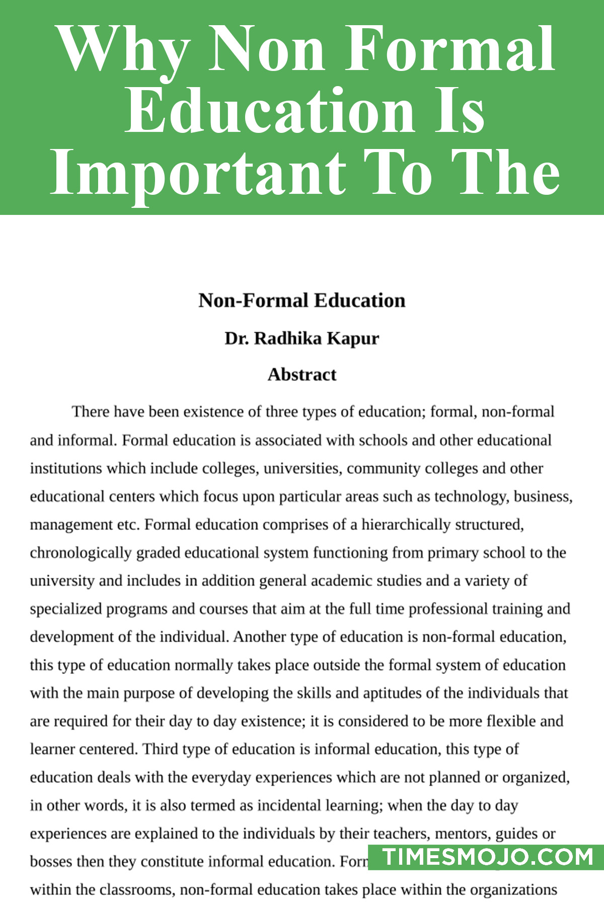 Why Non Formal Education Is Important To The Participants